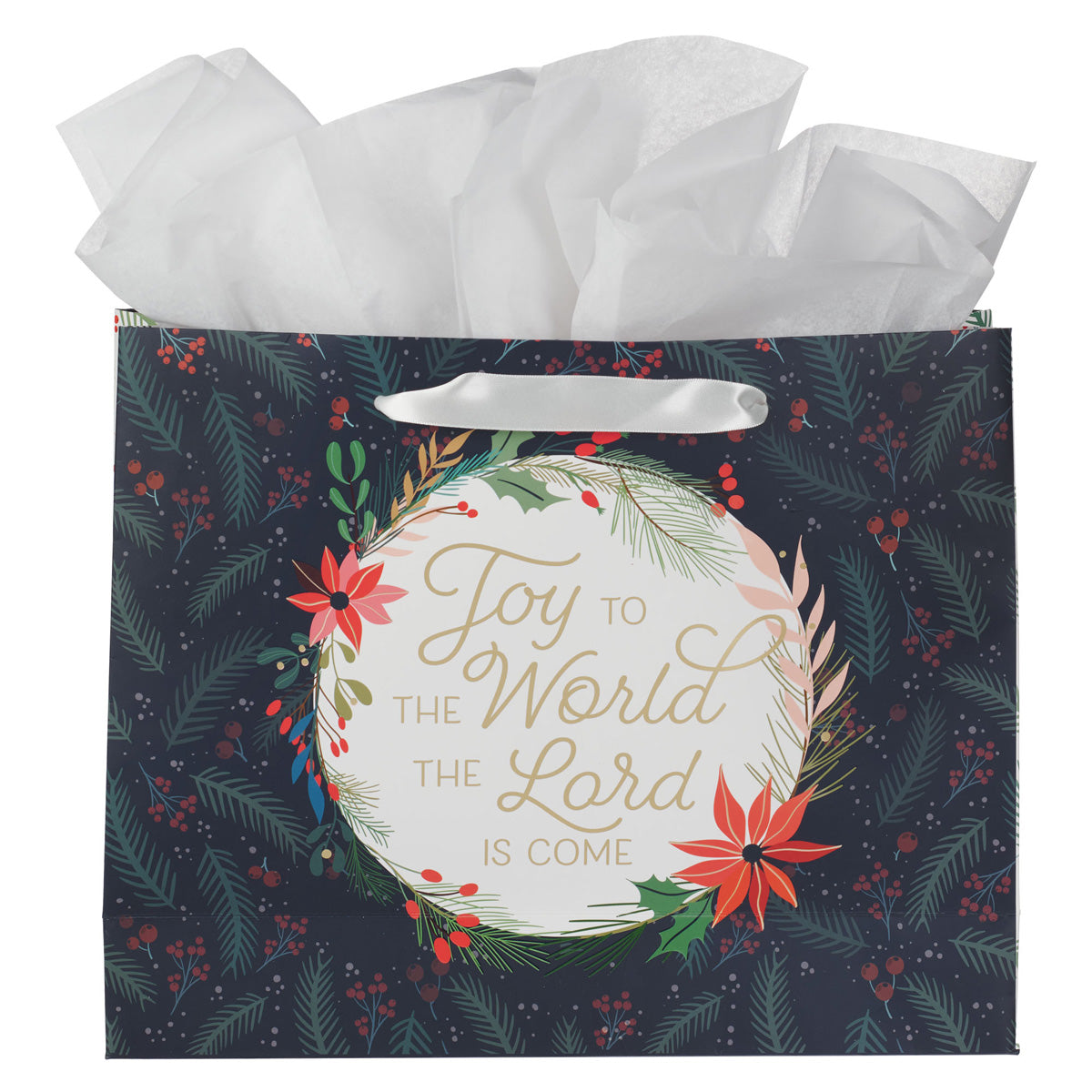 Joy to the World the Lord Is Come Poinsettia Landscape Gift Bag with Gift Tag