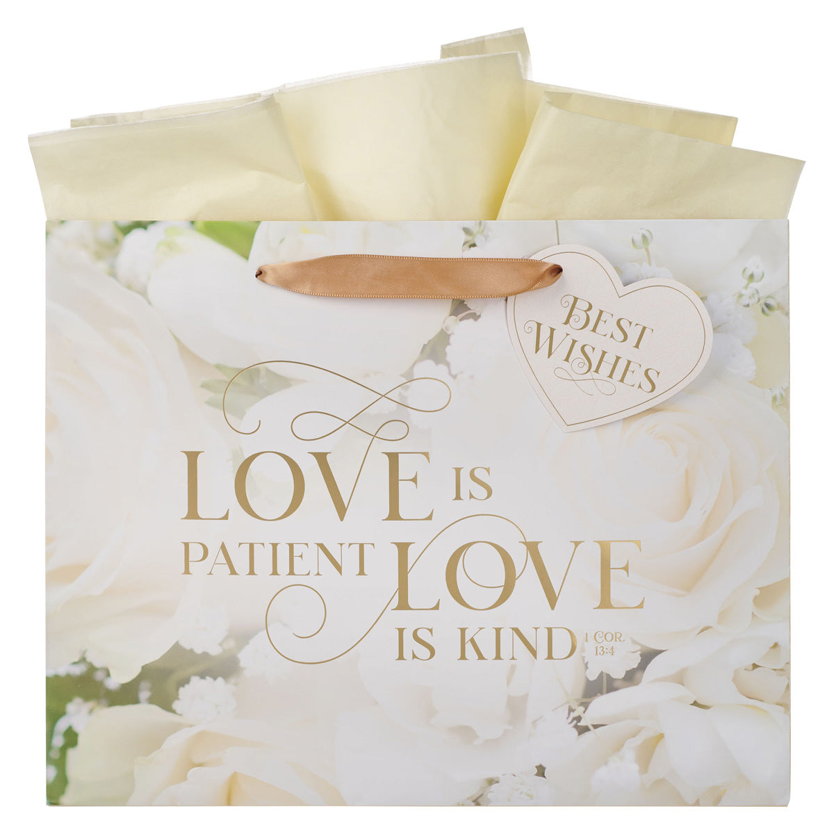 Mr. and Mrs. - Love Is Patient Love Is Kind Large Landscape Gift Bag with Gift Tag