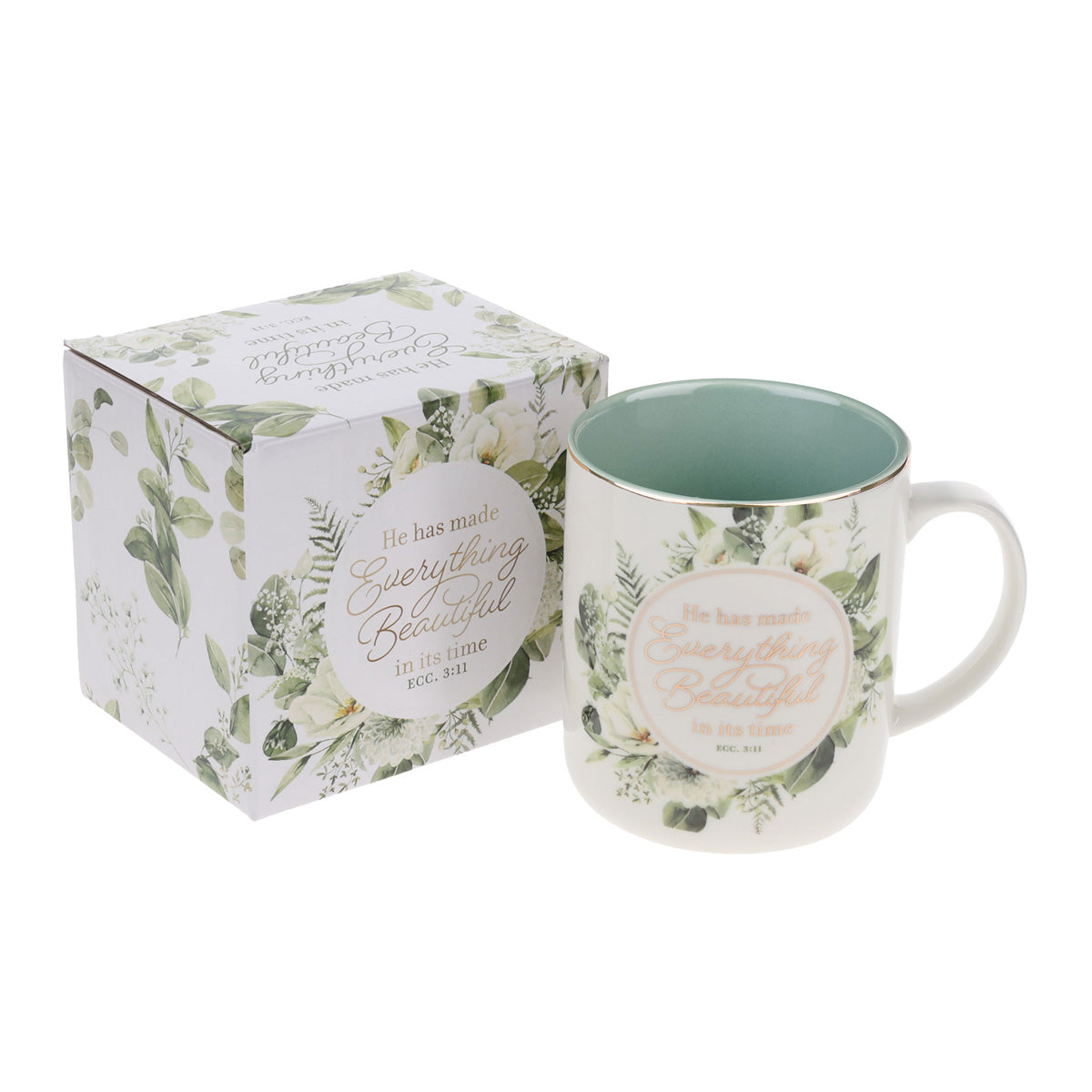 He Has Made Everything Beautiful in It's Time Floral Ceramic Mug with Green Interior