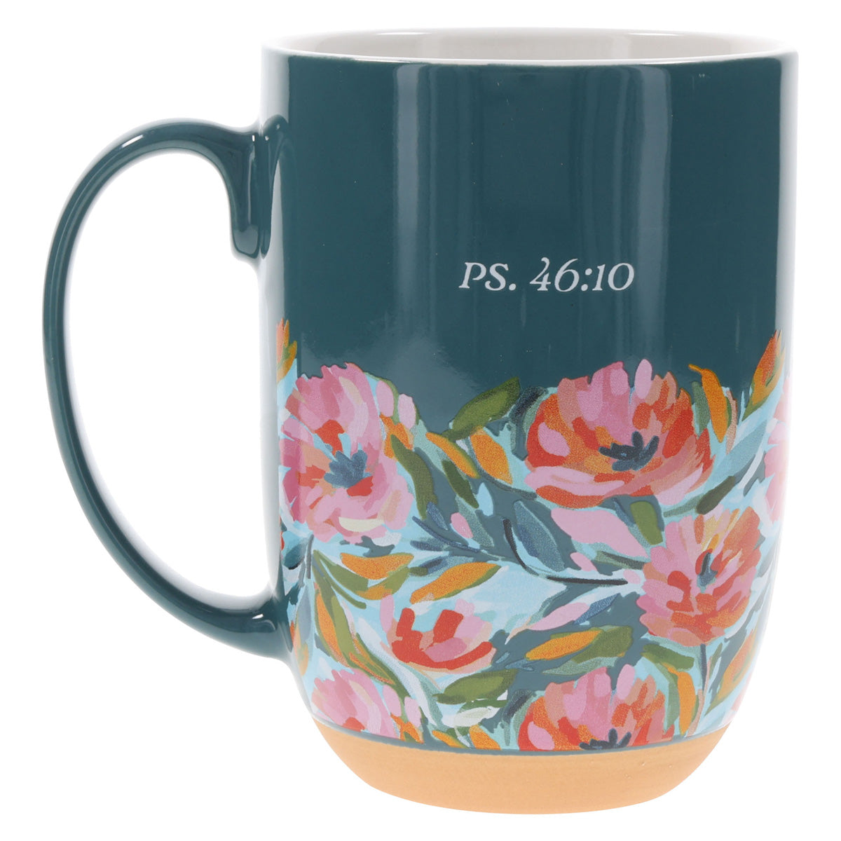 Be Still & Know Floral Teal Green Ceramic Mug