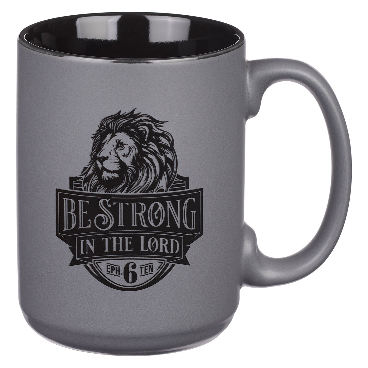 Be Strong in the Lord Matte Grey Ceramic Mug with Black Interior