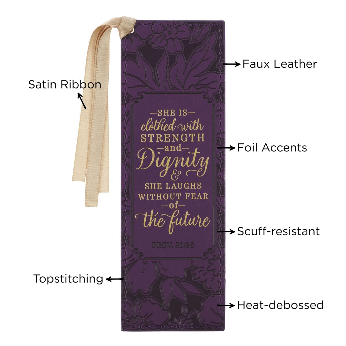 She Is Clothed with Strength and Dignity Purple Faux Leather Bookmark