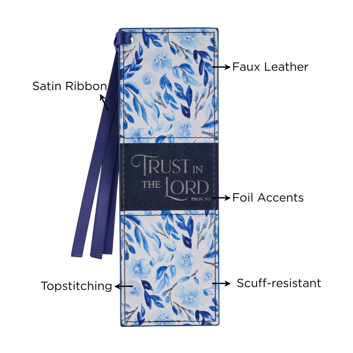 Trust in the Lord Blue Floral Faux Leather Bookmark
