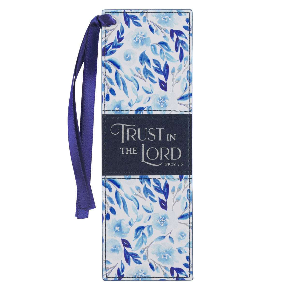 Trust in the Lord Blue Floral Faux Leather Bookmark
