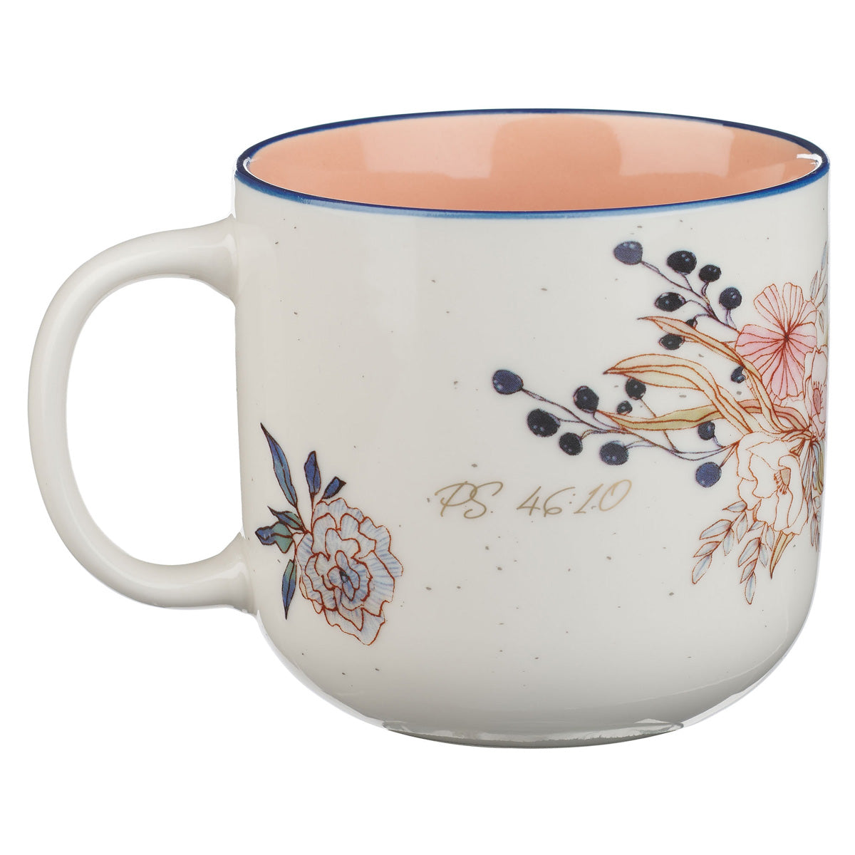 Be Still and Know Floral Ceramic Mug with Peach Interior