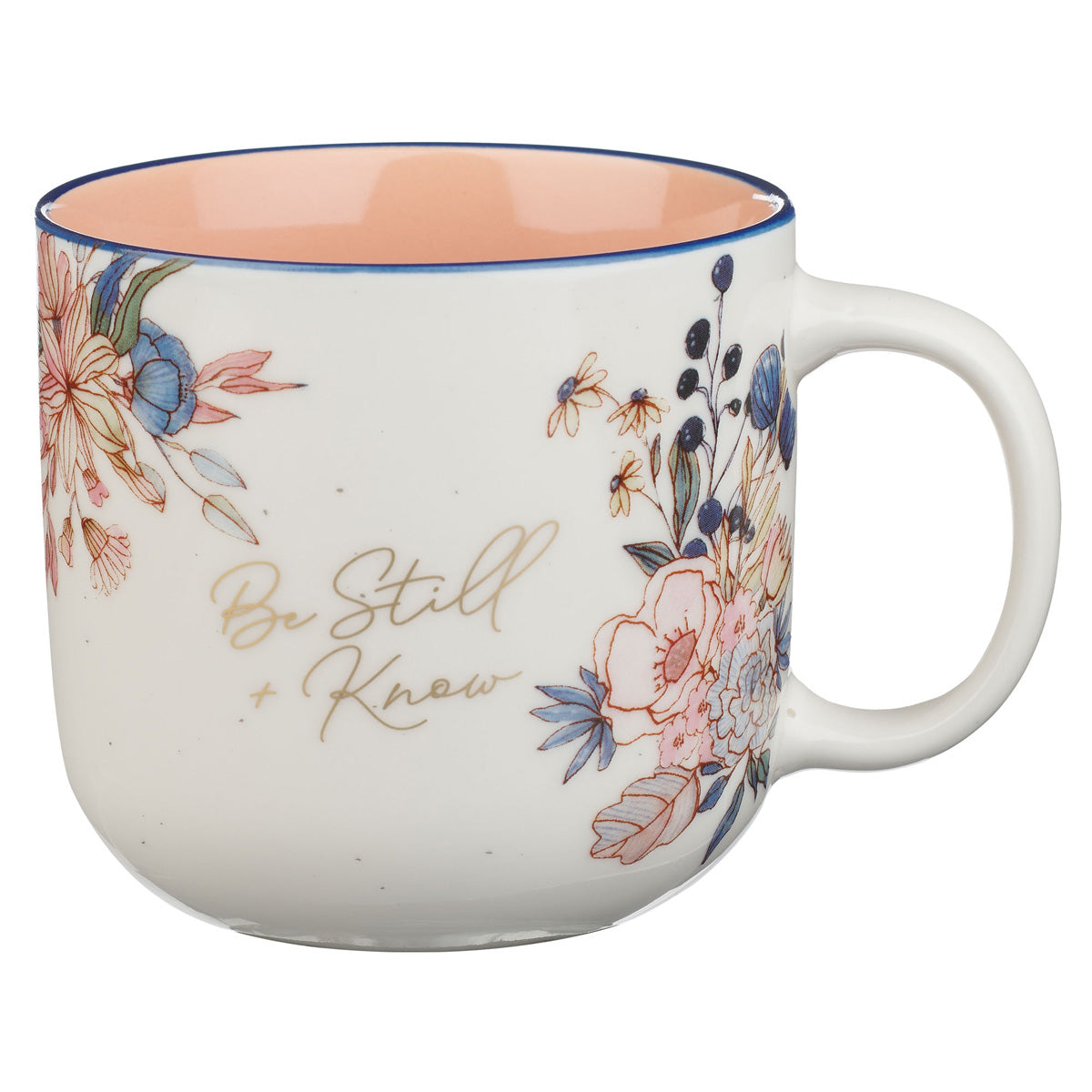 Be Still and Know Floral Ceramic Mug with Peach Interior