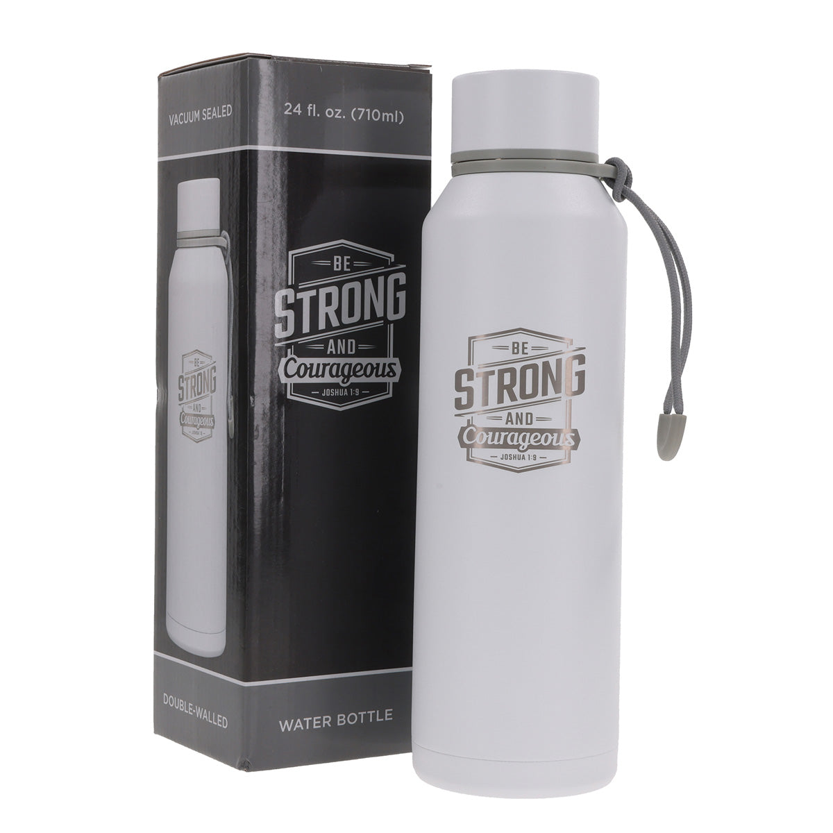 Be Strong and Courageous White Stainless Steel Water Bottle