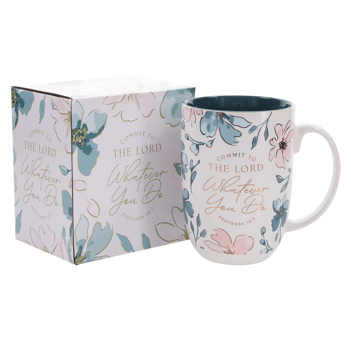 Commit to the Lord Whatever You Do Ceramic Mug with Teal Interior