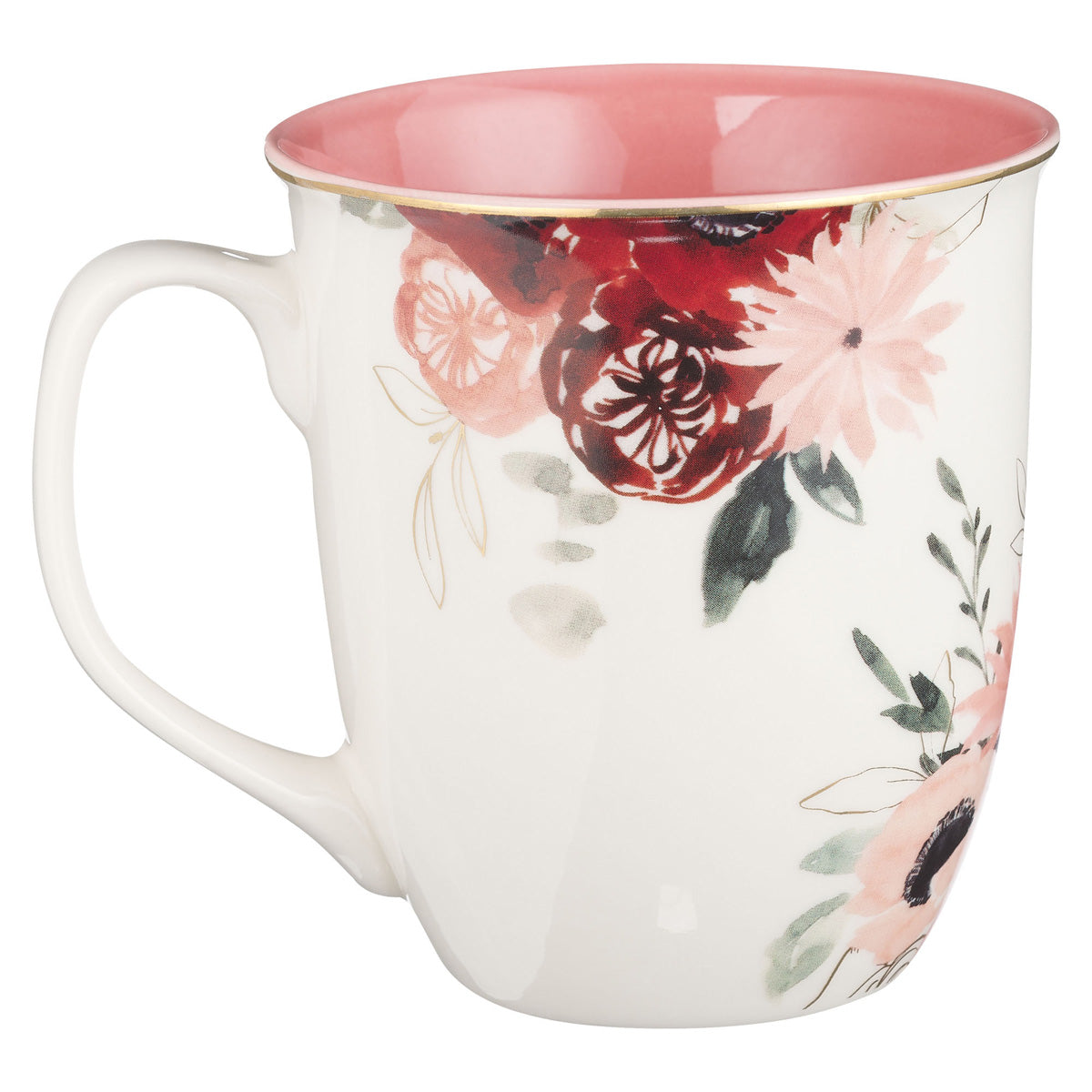 Blessed Mom Pink Floral Ceramic Mug with Pink Interior