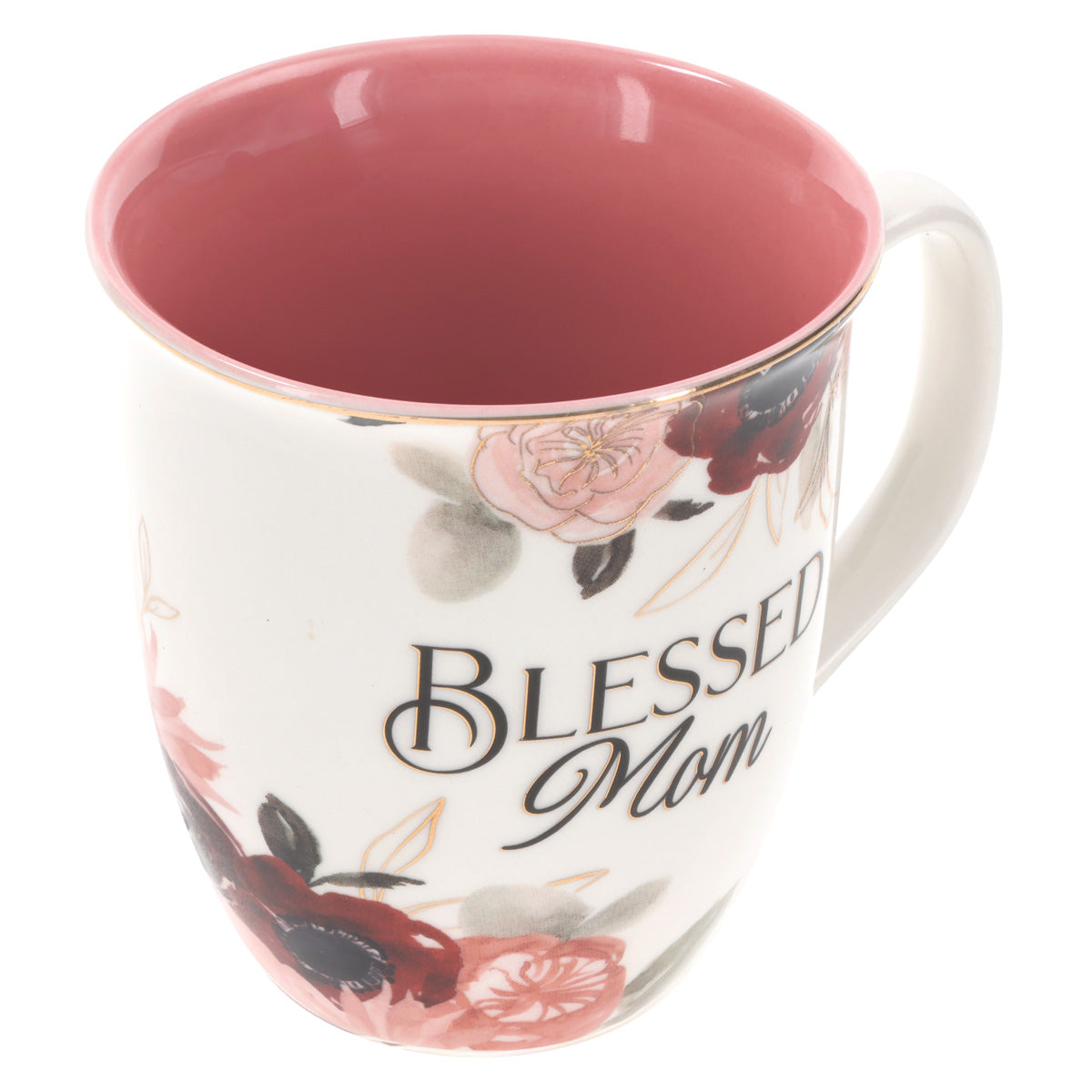 Blessed Mom Pink Floral Ceramic Mug with Pink Interior