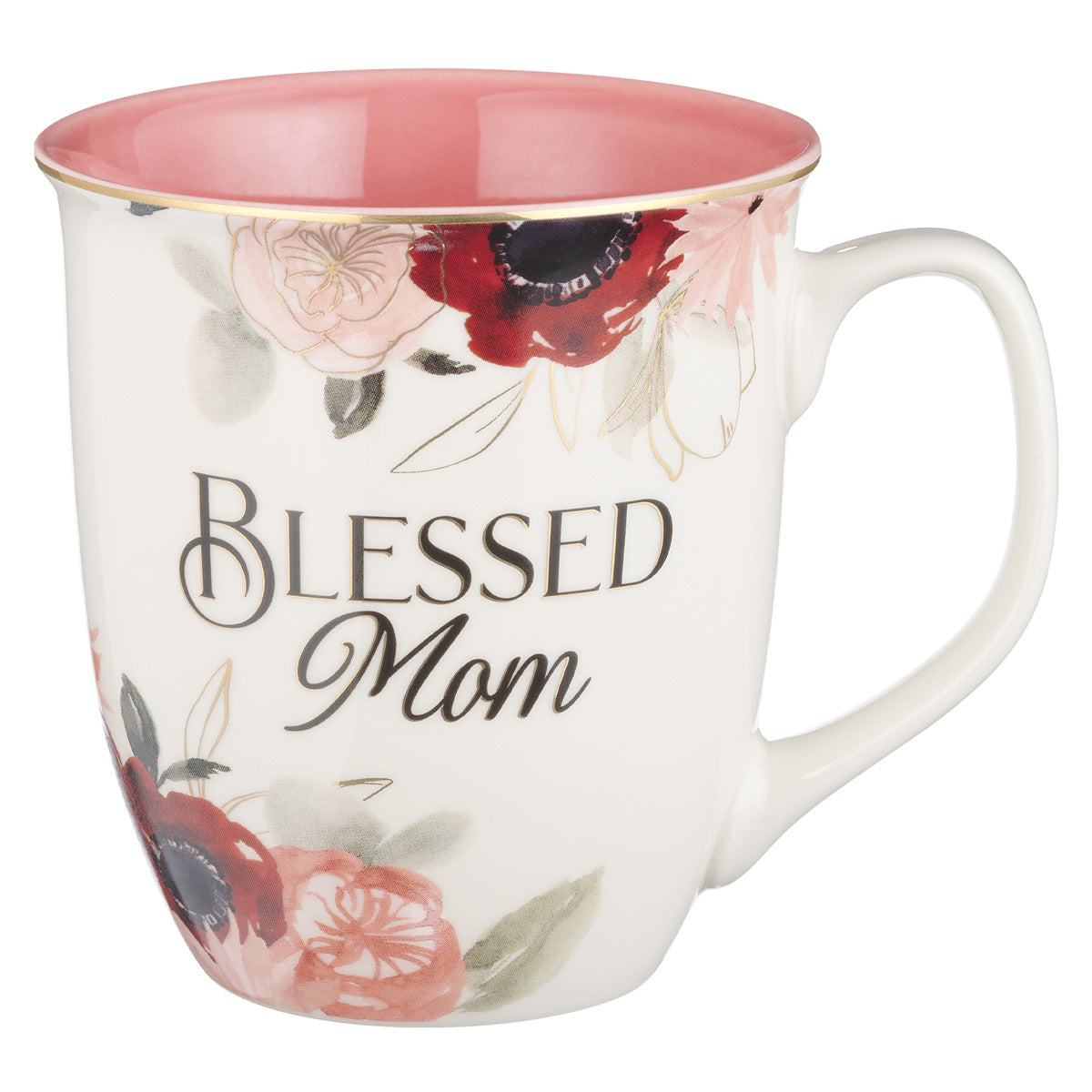 Blessed Mom Pink Floral Ceramic Mug with Pink Interior