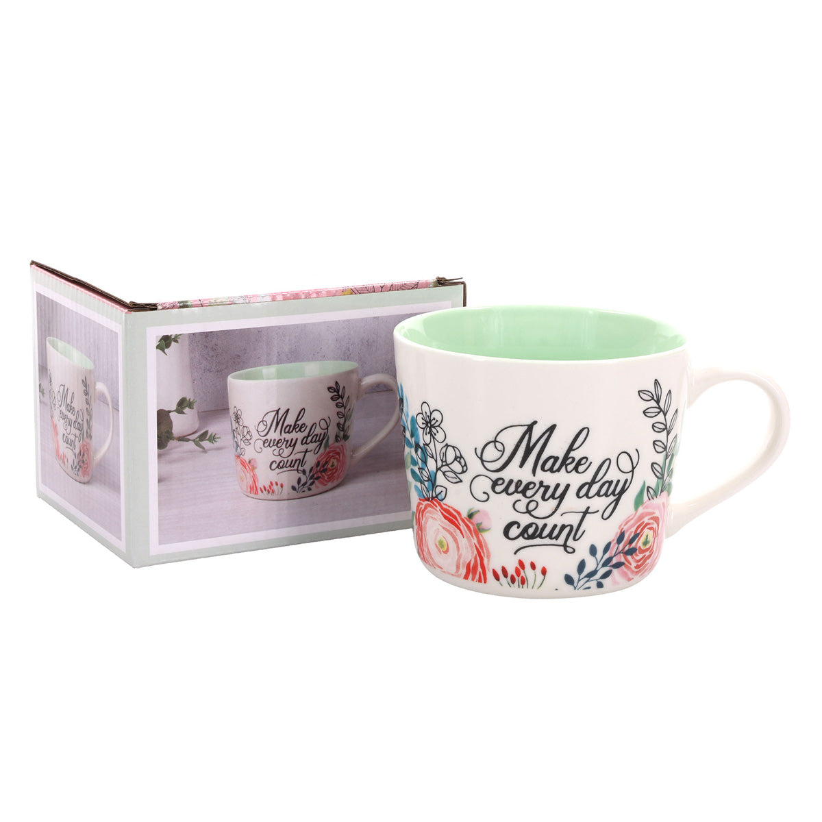 Make Every Day Count Ceramic Mug with Green Interior