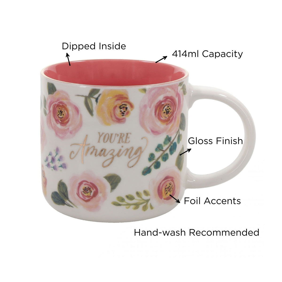 You're Amazing Pink Floral Ceramic Mug