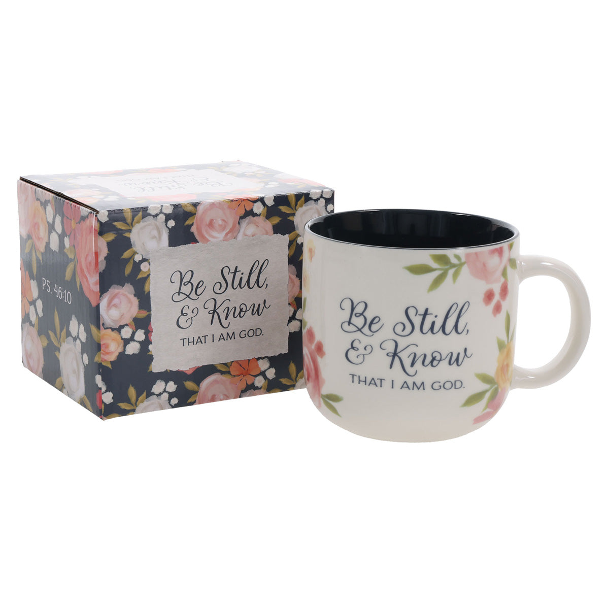 Be Still and Know That I Am God White Ceramic Mug with Navy Interior