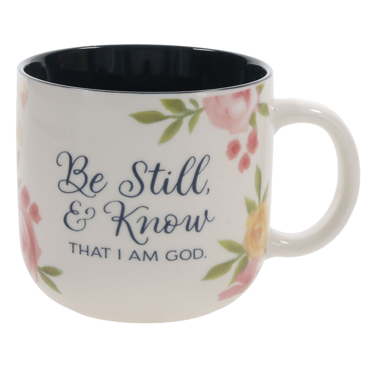 Be Still and Know That I Am God White Ceramic Mug with Navy Interior