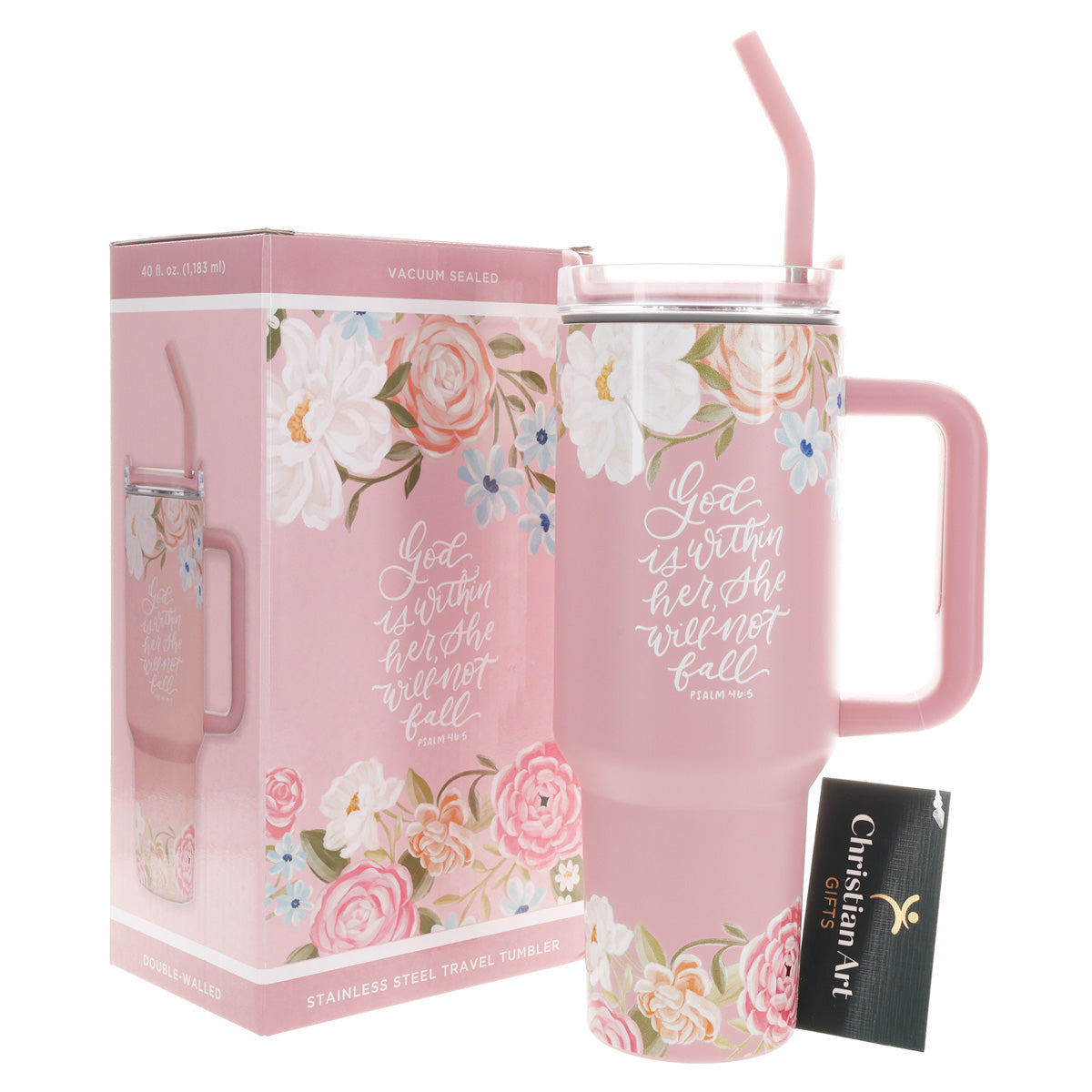 God Is Within Her, She Will Not Fall Large Stainless Steel Mug with Handle and Straw