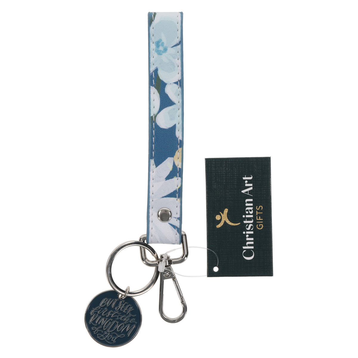 But Seek First the Kingdom of God Faux Leather Key Ring with Metal Charm