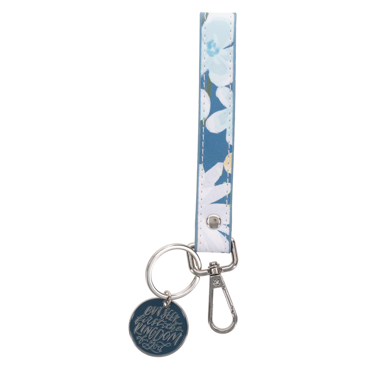 But Seek First the Kingdom of God Faux Leather Key Ring with Metal Charm