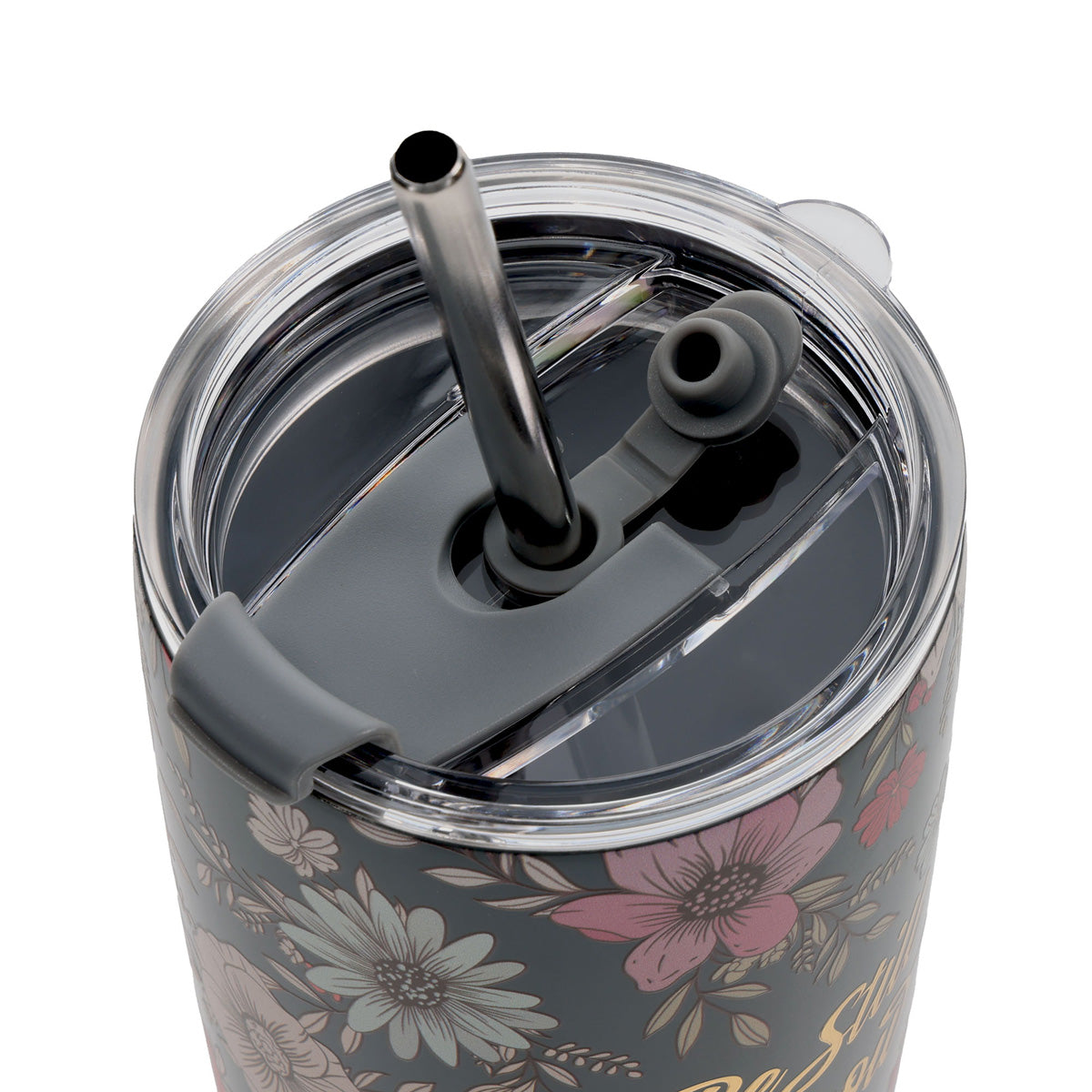 Travel Mug - Be Still and Know (Stainless Steel, Teal Floral, with Straw)
