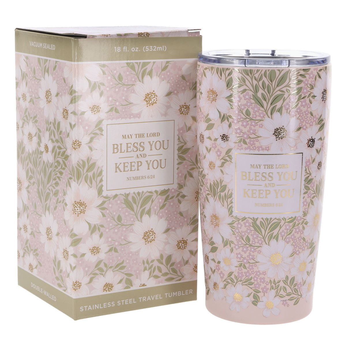 May the Lord Bless You and Keep You Pink Floral Stainless Steel Travel Mug