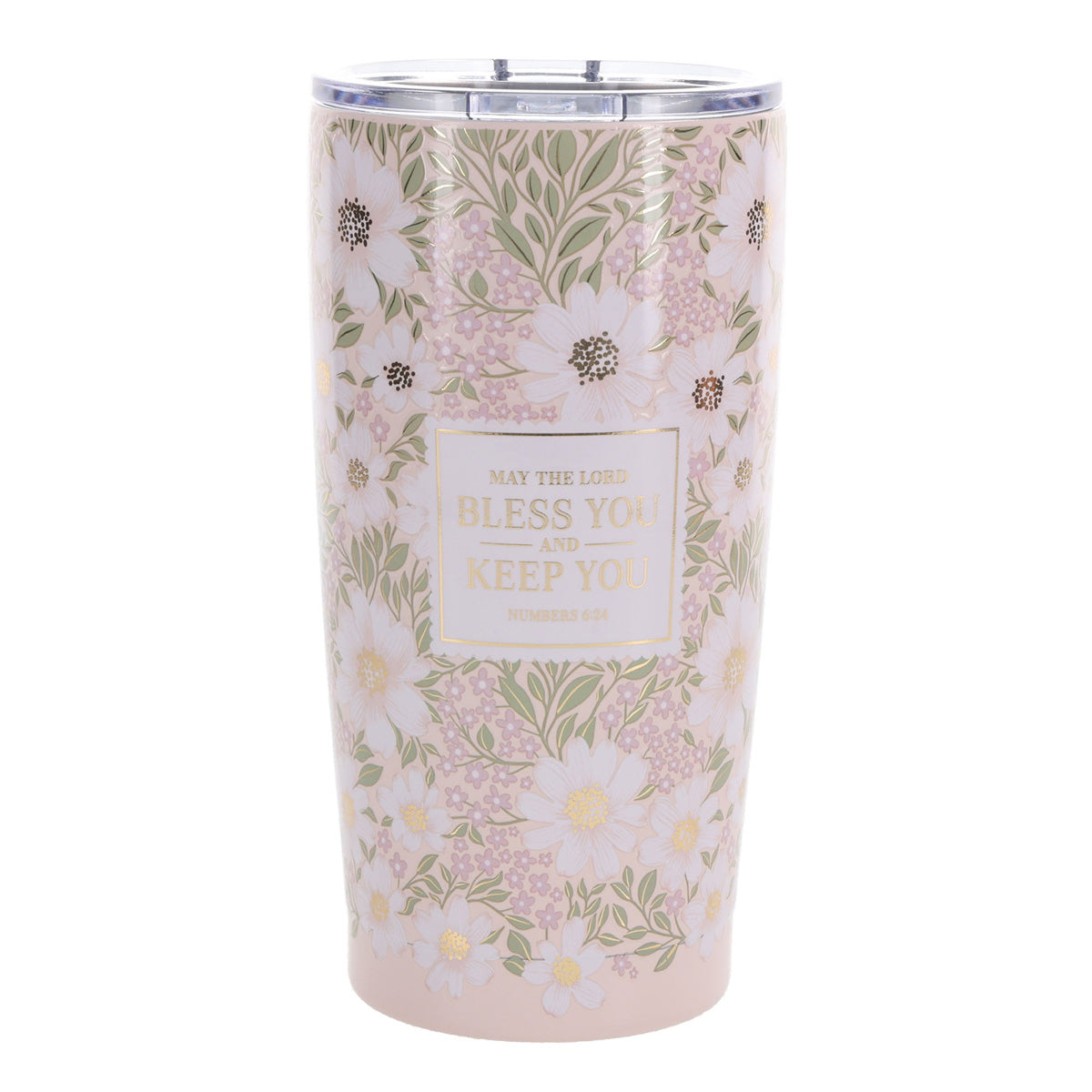 May the Lord Bless You and Keep You Pink Floral Stainless Steel Travel Mug