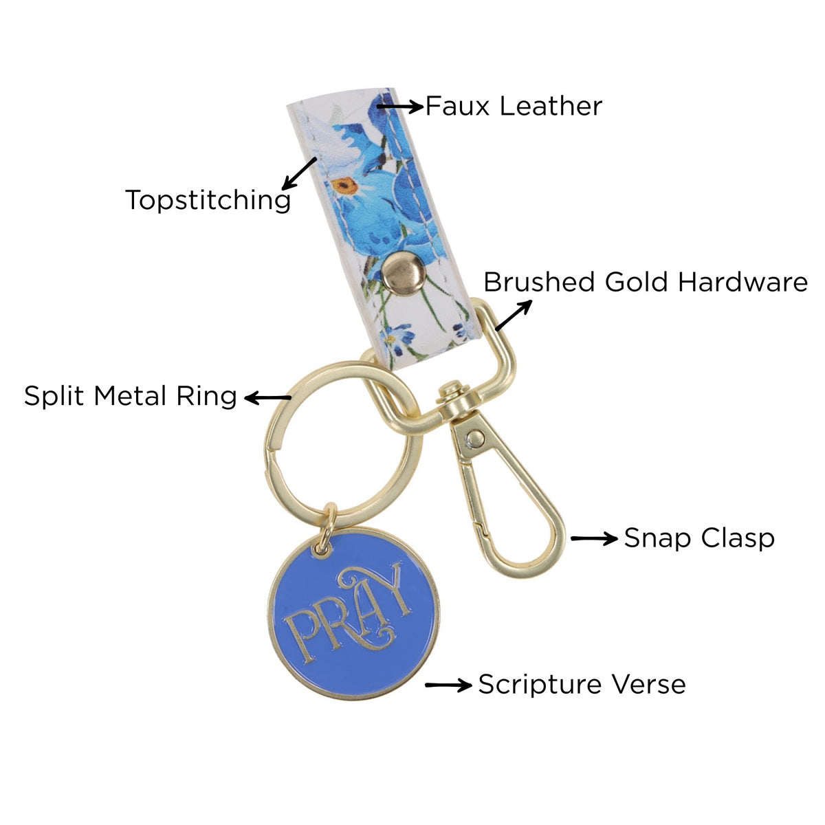 Pray Faux Leather Wristlet Keychain with Charm