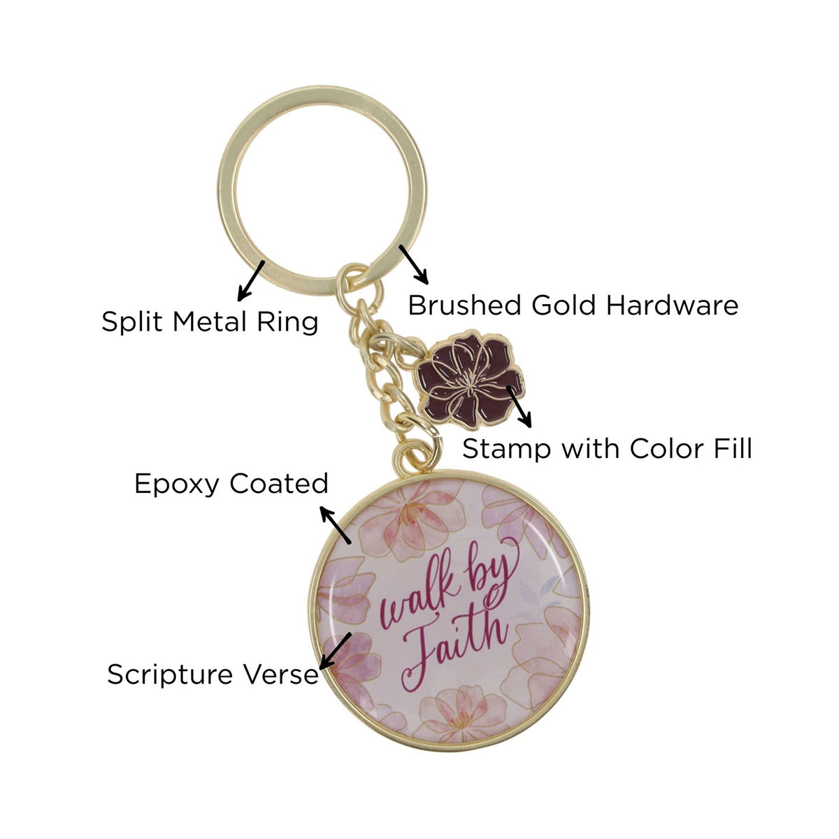 Walk by Faith Epoxy Metal Keychain with Charm