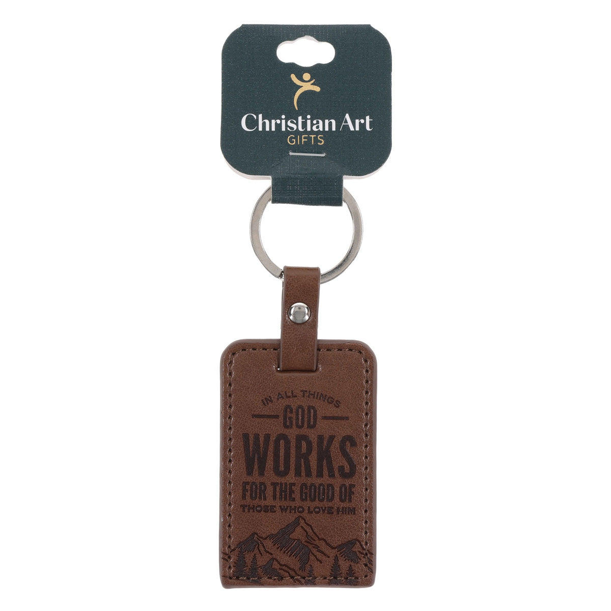 In All Things God Works for the Good of Those Who Love Him Faux Leather Keychain