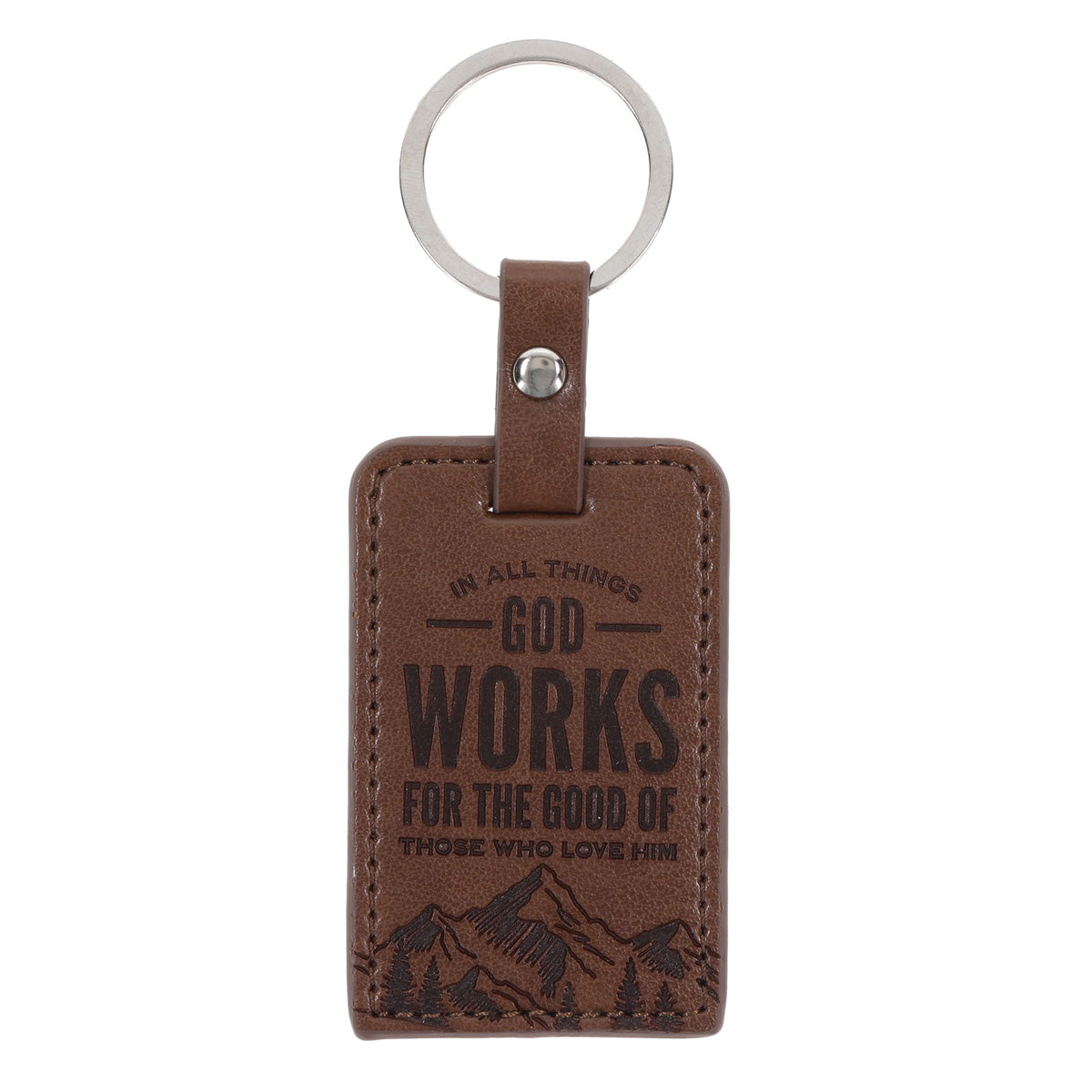 In All Things God Works for the Good of Those Who Love Him Faux Leather Keychain