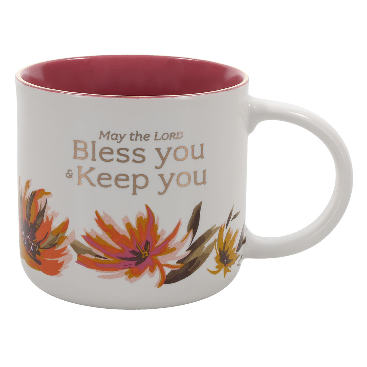 May the Lord Bless You and Keep You Floral Ceramic Mug with Pink Interior
