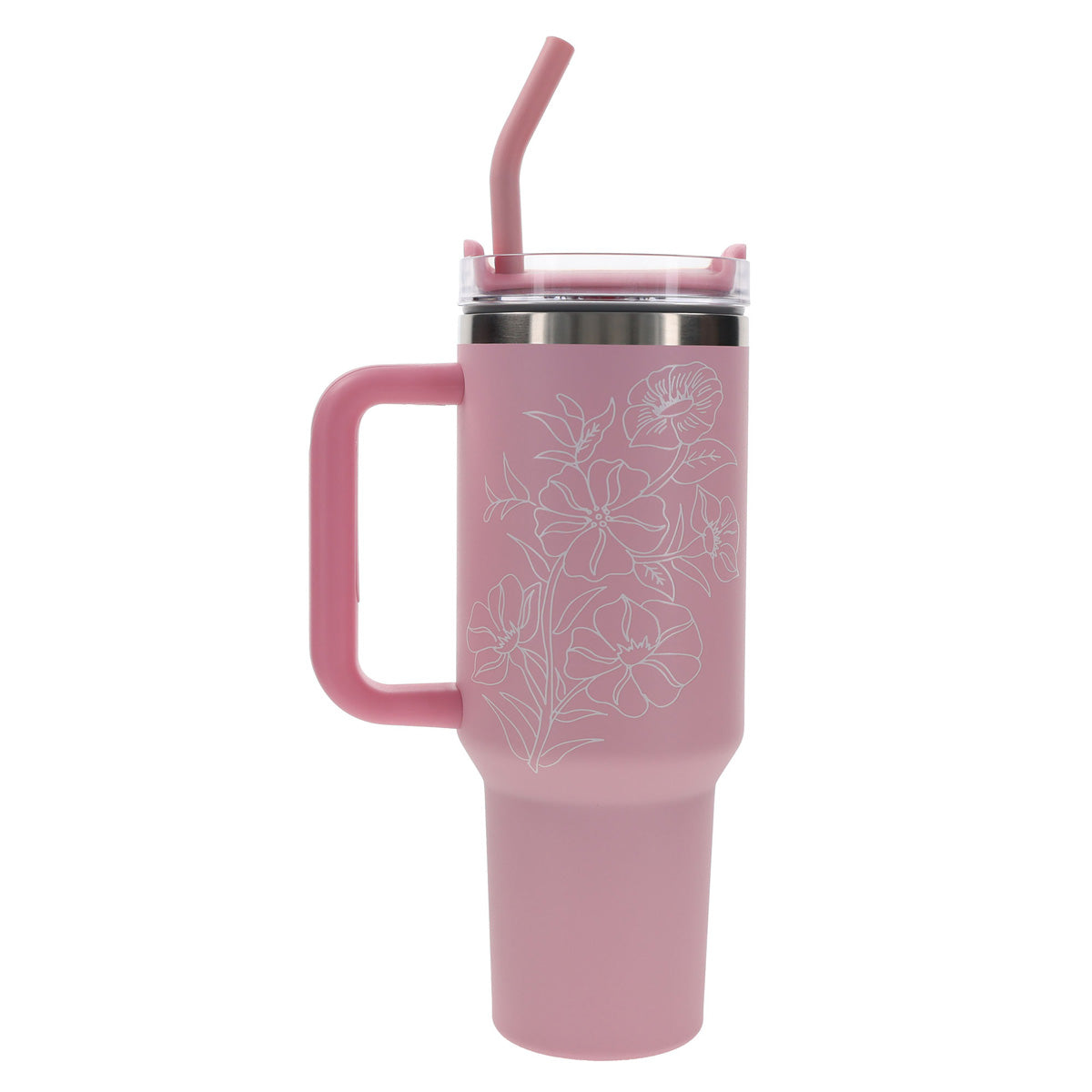 With God All Things Are Possible Pink Large Stainless Steel Mug with Handle and Straw