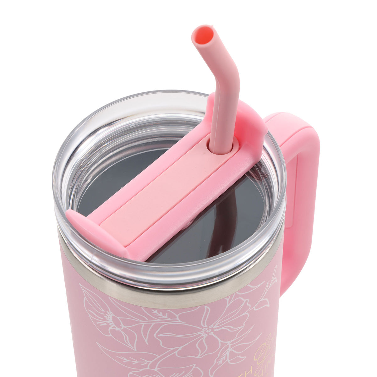 With God All Things Are Possible Pink Large Stainless Steel Mug with Handle and Straw