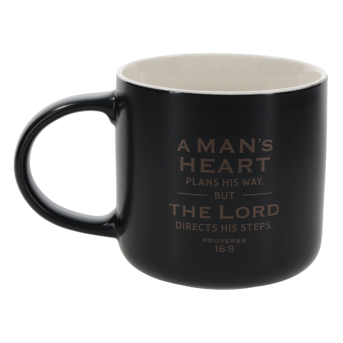 A Man's Heart Plans His Way Black Ceramic Mug
