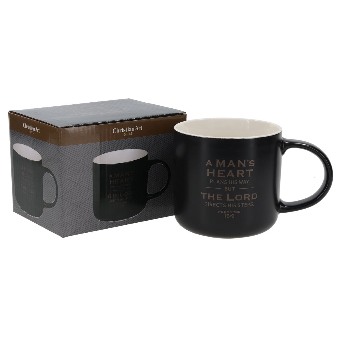 A Man's Heart Plans His Way But the Lord Directs His Steps Black Ceramic Mug