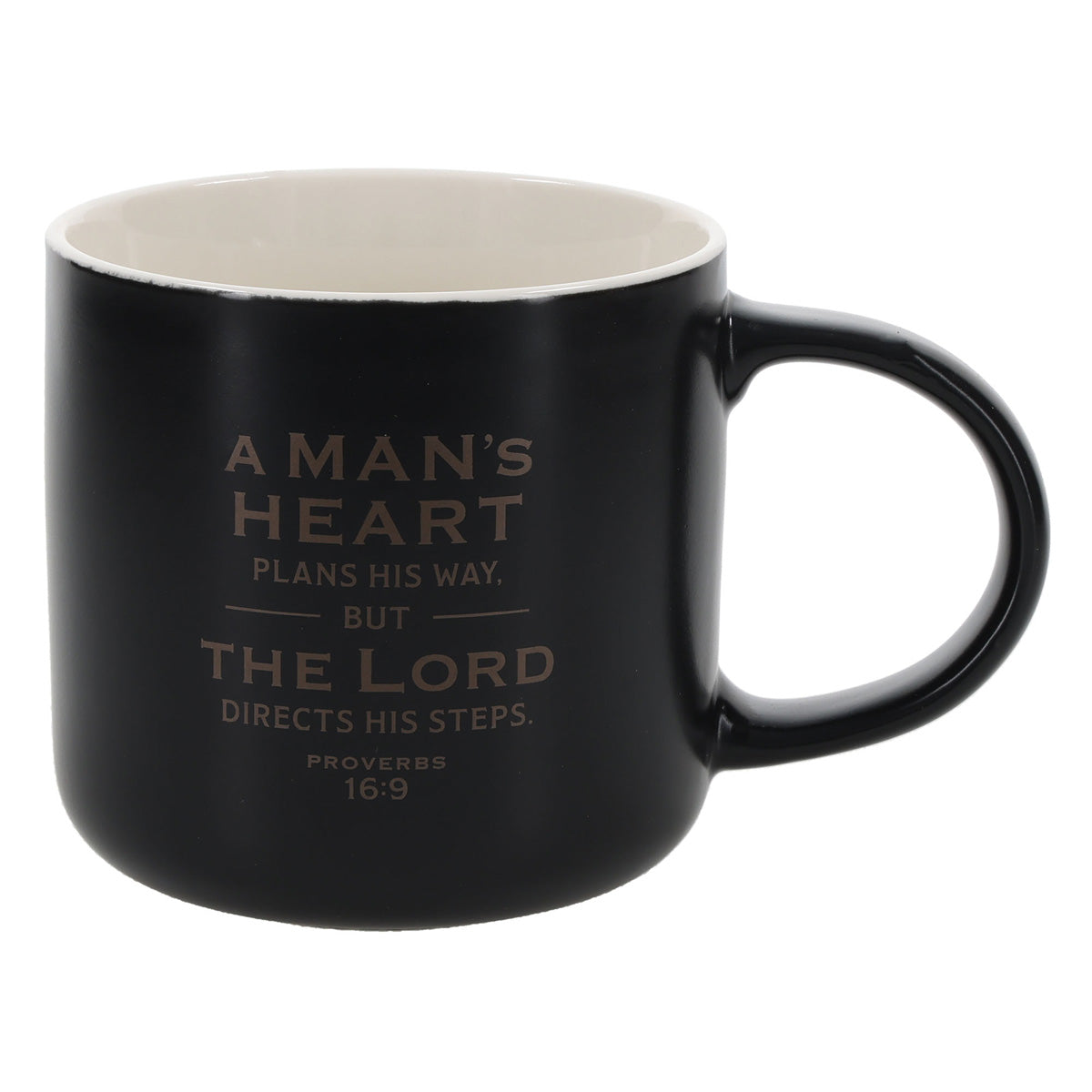 A Man's Heart Plans His Way Black Ceramic Mug