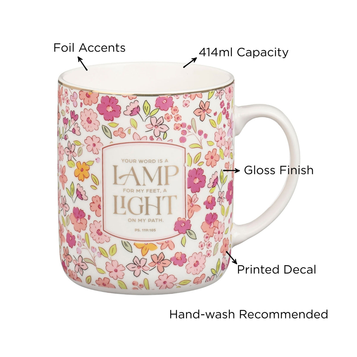Your Word Is a Lamp for My Feet, a Light on My Path Floral Ceramic Mug