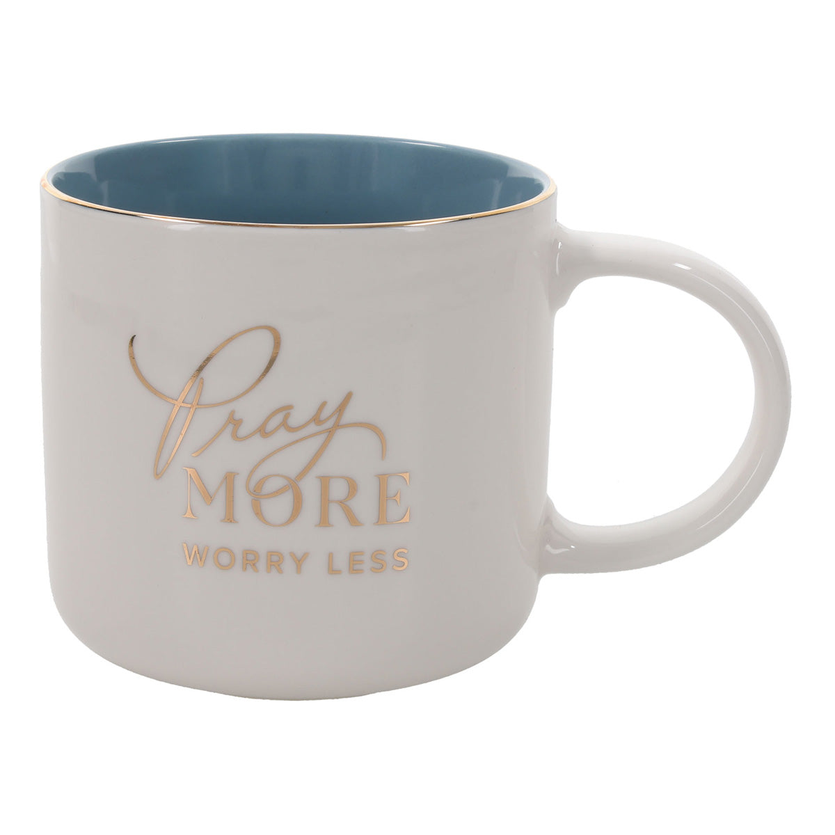 Pray More Worry Less Ceramic Mug with Blue Interior