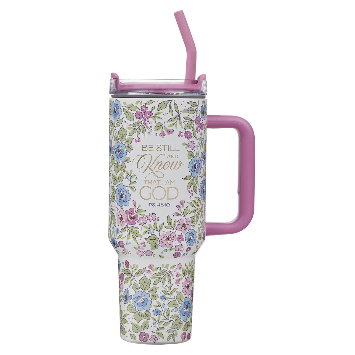 Be Still and Know That I Am God Large Stainless Steel Mug with Handle and Straw