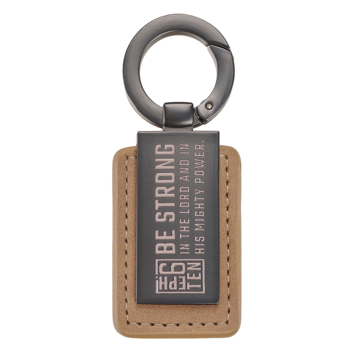 Be Strong in the Lord and in His Mighty Power Faux Leather and Metal Keychain