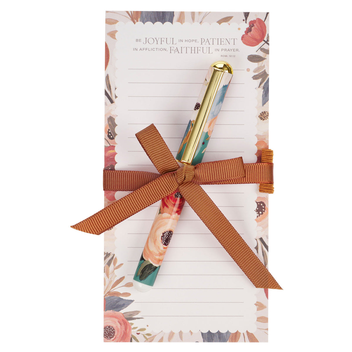 Be Joyful in Hope, Patient in Affliction, Faithful in Prayer Magnetic Notepad with Pen