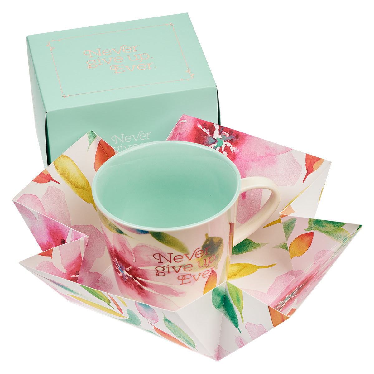 Never Give Up Ever Pink Daisies Ceramic Mug