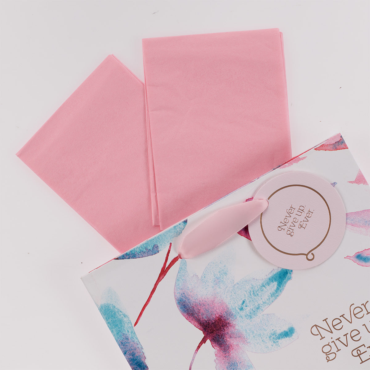 Never Give Up Ever Pink Petals Medium Gift Bag with Gift Tag