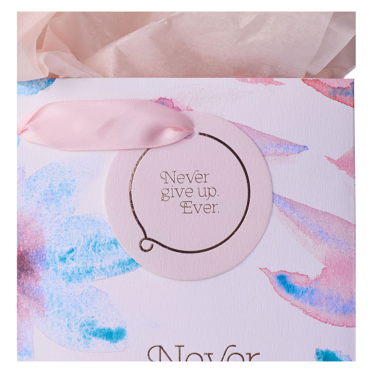 Never Give Up Ever Pink Petals Medium Gift Bag with Gift Tag