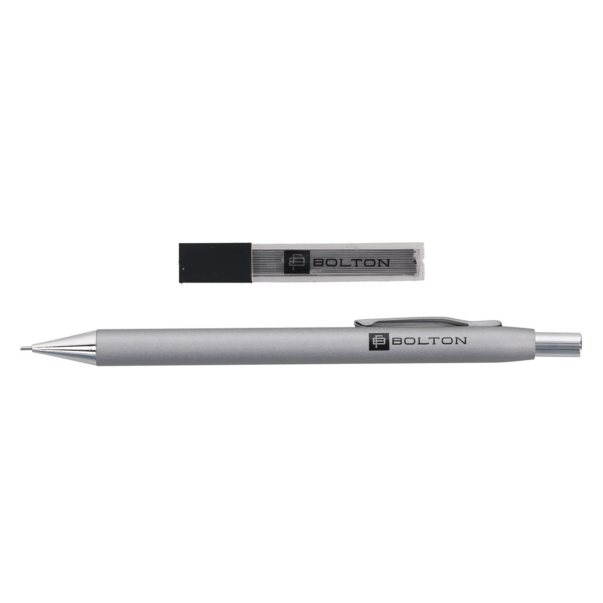 Bolton Flat Clicker Silver Clutch Pencil With Lead Refill In Acrylic Gift Box