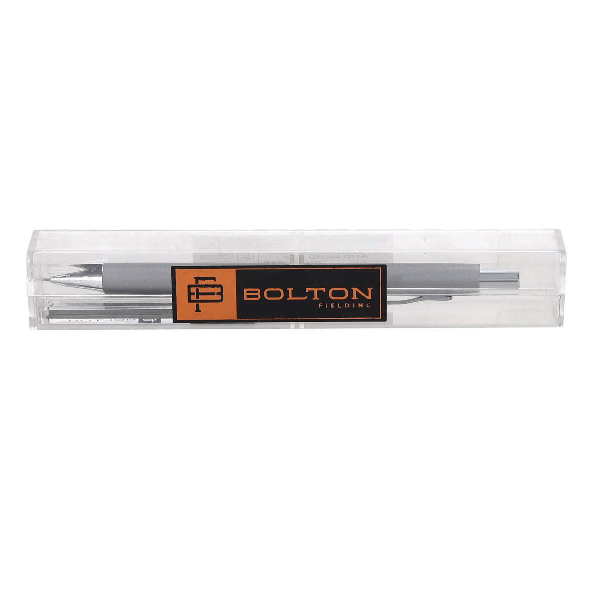 Bolton Flat Clicker Silver Clutch Pencil With Lead Refill In Acrylic Gift Box