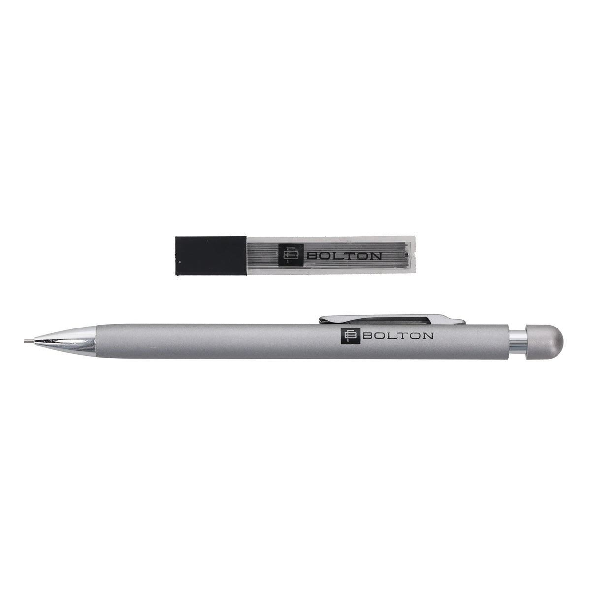 Bolton Round Clicker Silver Clutch Pencil With Lead Refill In Acrylic Gift Box