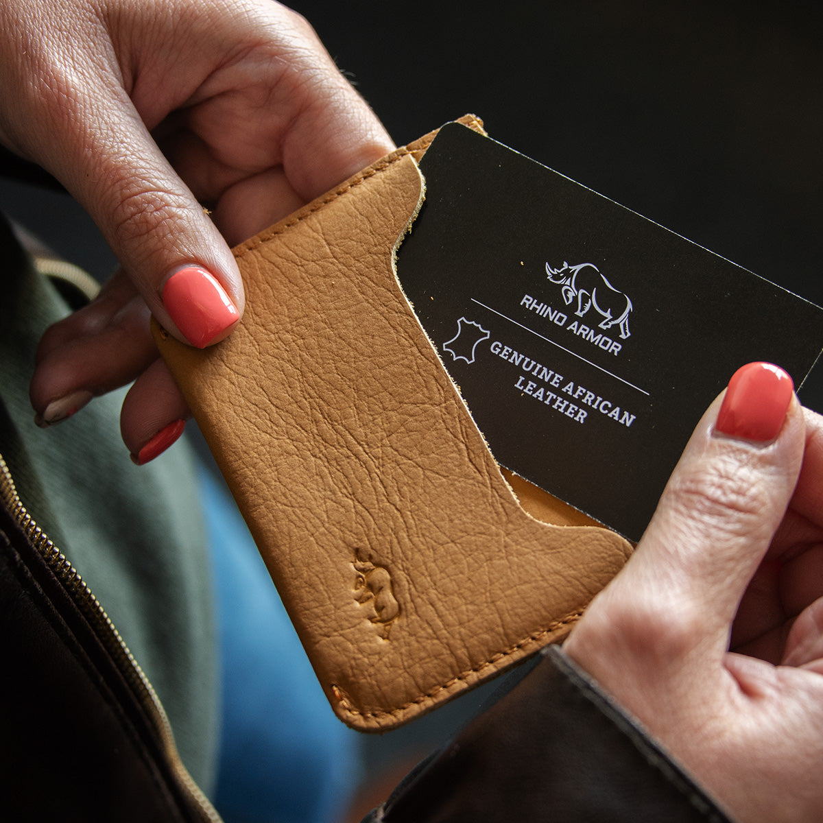 Genuine African Leather Mustard Card Holder