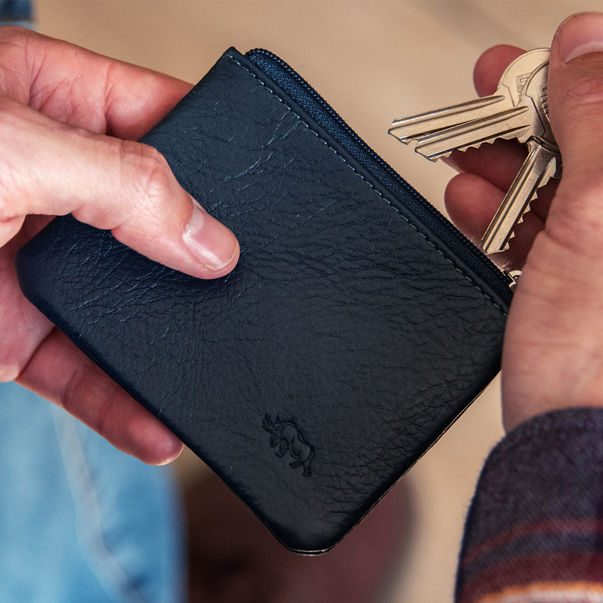 Genuine African Leather Navy Small Coin Purse