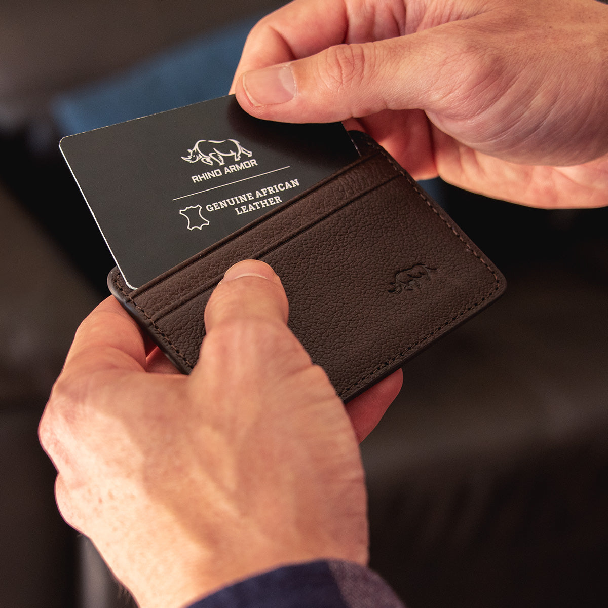 Genuine African Leather Dark Brown Card And ID Holder