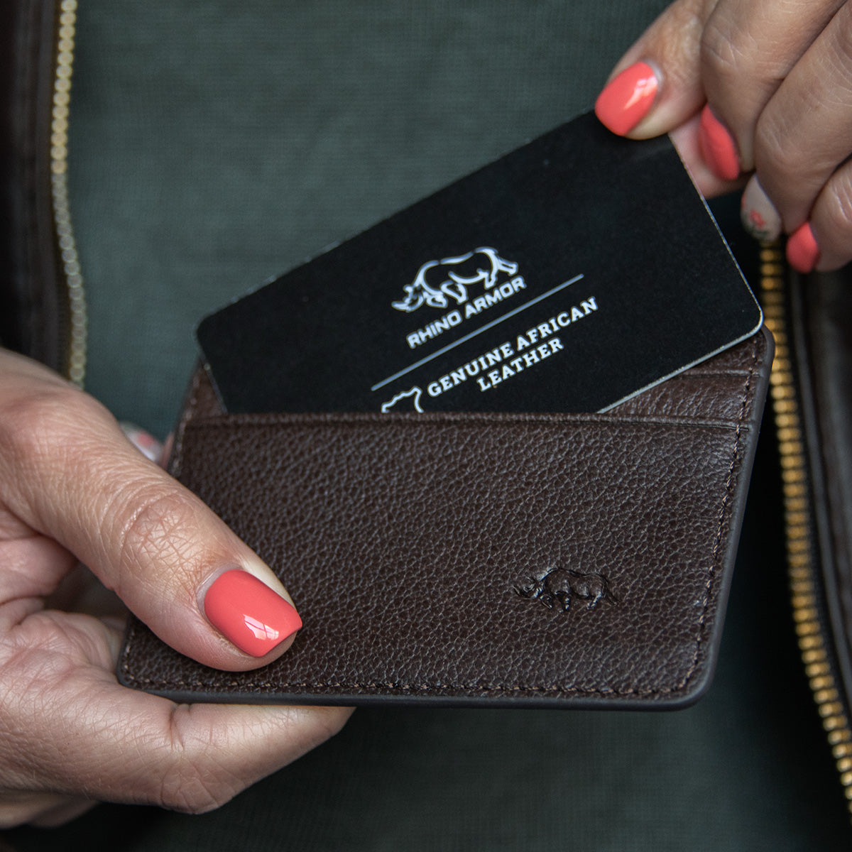 Genuine African Leather Dark Brown Card And ID Holder